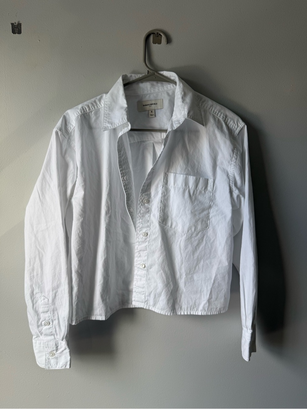 Banana Republic White Casual Button Down Shirt Corton Cropped Size S